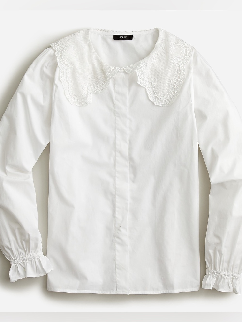 J. Crew Women’s Lace White Eyelet Collar Poplin Long-Sleeve Shirt Small